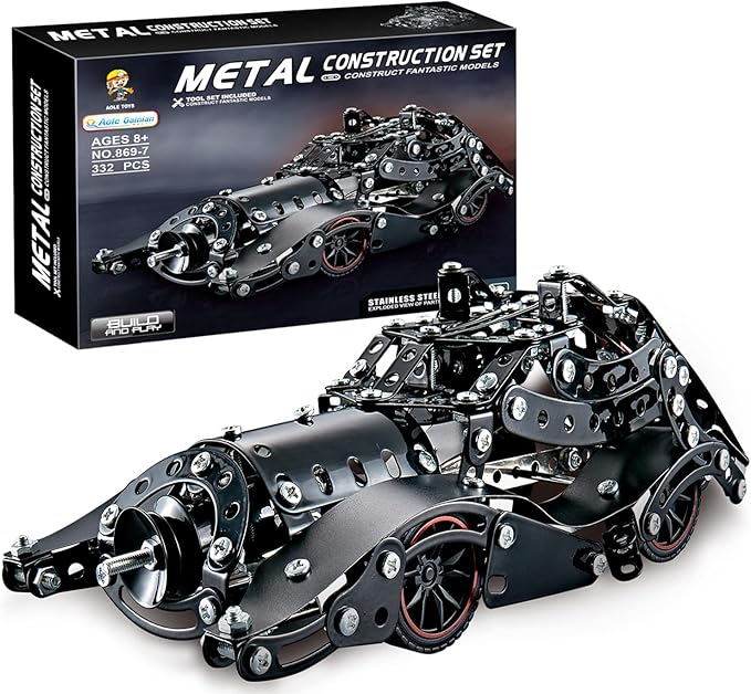 Erector Sets for Boys Age 8 9 10 11 12-16 and Older, 332 Pcs Batman Model Car Building Set for Kids Ages 8-12 Year and Up Metal STEM Educational Toy for Kids Boys Girls or Adults