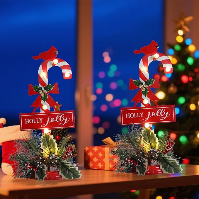 Metal Merry Christmas Sign with LED Light Battery Operated with Timer Christmas Signs with Base Xmas Holiday Decorations table Indoor Display Decor Joy Small