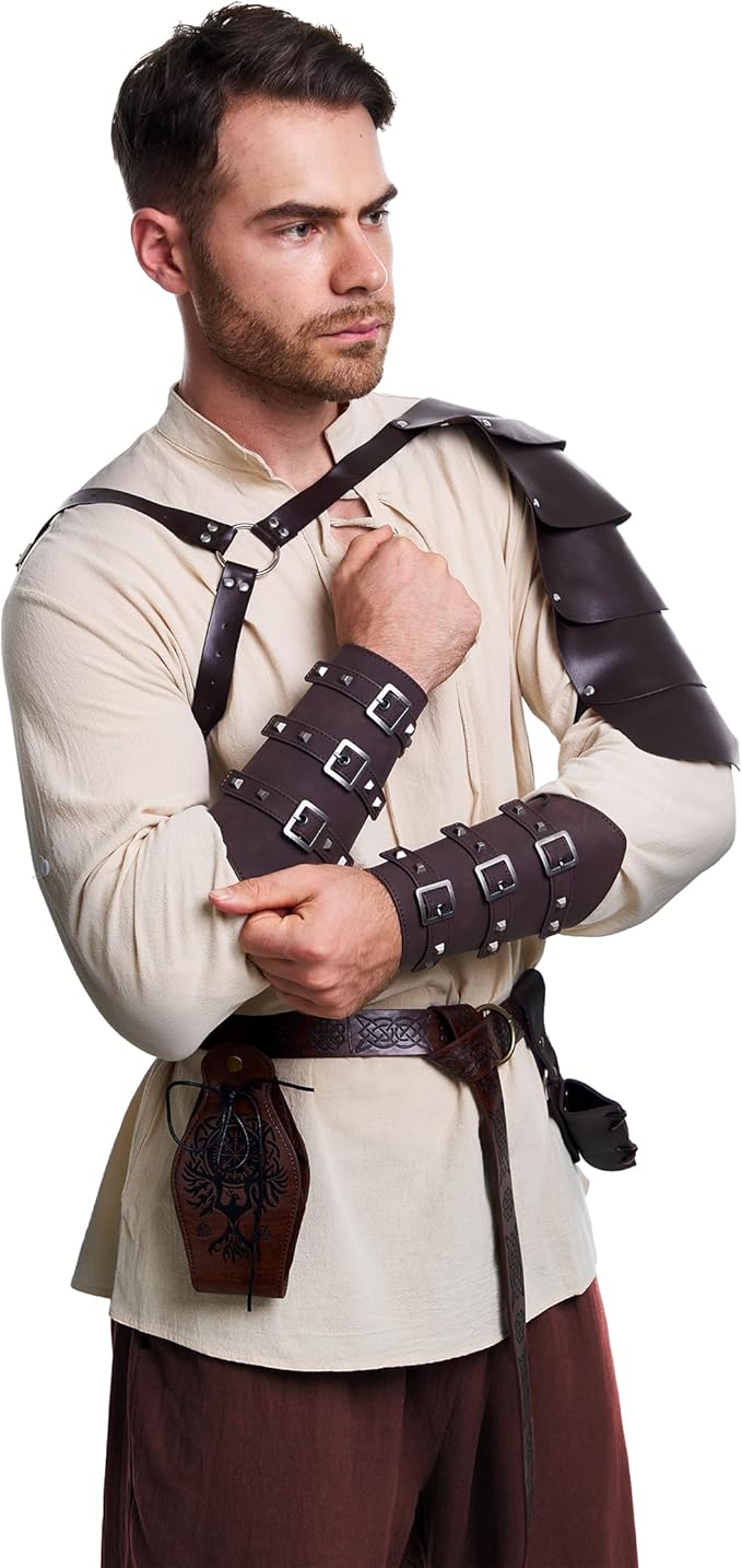 8 Pcs Men's Renaissance Costume Halloween Medieval Pirate Shirt Pant Viking Costume Accessories Set