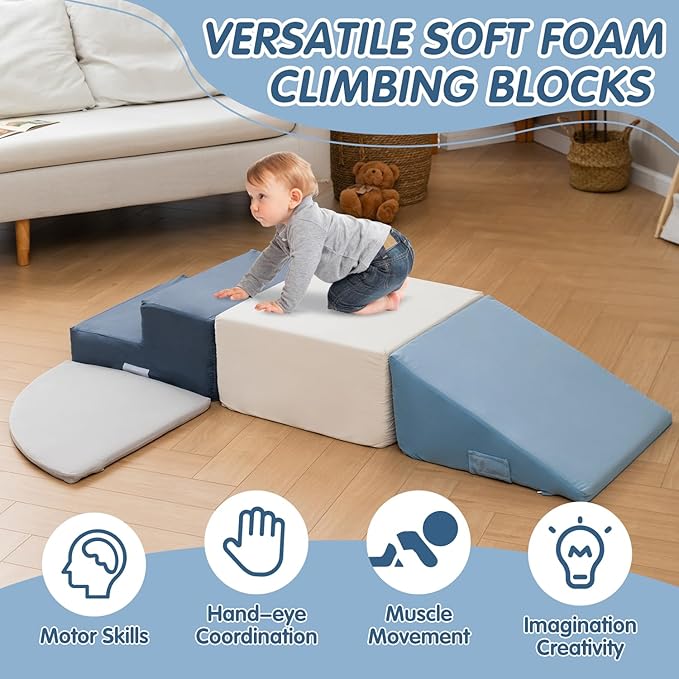 Large 4 Pcs Toddler Climbing Toys Indoor, Foam Blocks with Velcro, Ideal Gift