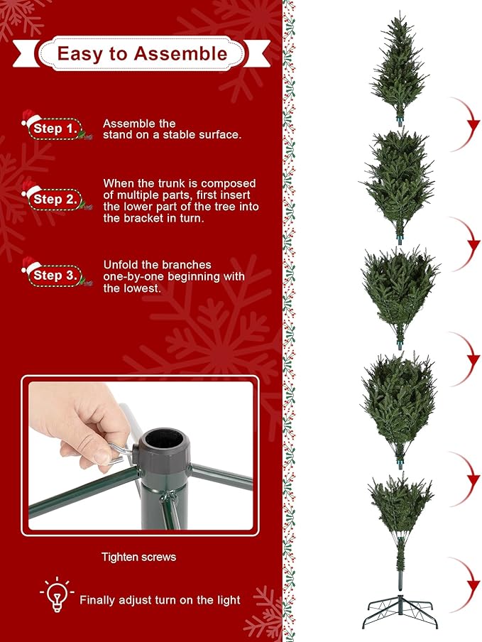 Glitzhome 11ft Prelit Artificial Christmas Tree,Radiant Evergreen Fir with 850 Warm White/Multi-color LED Lights,9 Function,w/Remote Control,Holiday Décor w/Easy Assembly,Metal Hinges & Foldable Base