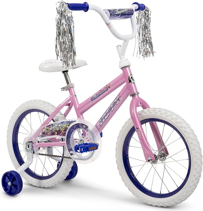 Huffy Illuminate Bike for Girls, 12/16/20 Inch Size Options, Ages 3+ Years Old, Removable Training Wheels (12" and 16" Only), Multiple Color Options, Easy Assembly, Streamers, Adjustable Seat, Durable