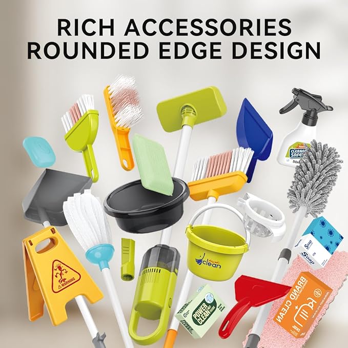 Toddler Cleaning Set，Kids Cleaning Toy Set，New 29-Piece Detachable Kids Cleaning Set for Toddlers - Pretend Play Educational Cleaning Carts (Blue)