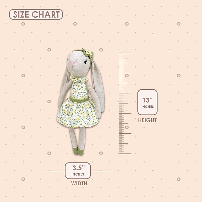 MON AMI Daisy The Bunny Stuffed Animal Doll – 13”, Rabbit Plush Animal Doll, Use as Toy or Room Decor, Great Easter for Kids of All Ages