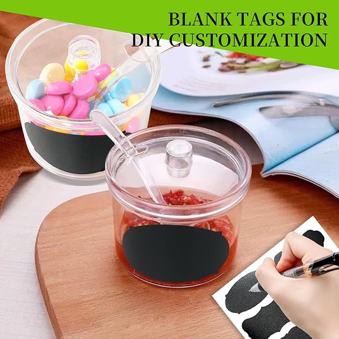 14 Pieces Acrylic Sugar Containers with Lids and Spoons for Countertop, Clear Sugar Holder Dispenser Salt Bowl with 10 Labels for Serving Condiment Candy Coffee Tea Spices Herbs (7.1 oz)