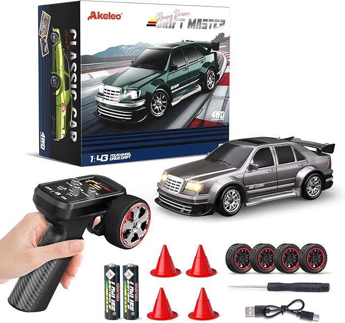 1/43 Mini RC Drift Car with Gyroscope, 4WD Full Proportional RC Car, 2.4GHZ Hobby Grade Remote Control Cars, RTR Model Vehicle, 20+KM/H High Speed for Hobbyists Kids Adults (Sliver)