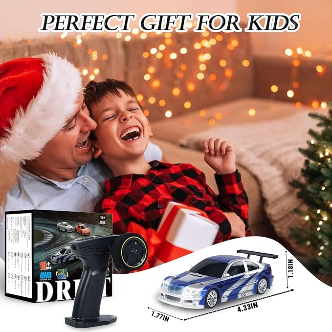 1/43 Mini RC Drift Car with Gyroscope, 2.4GHz Full Proportional High Speed Remote Control Car, RTR 4WD Fast RC Cars with LED Lights Racing Tires, Hobby RC Cars Toy Model Gift for Adults, Kids, Boys