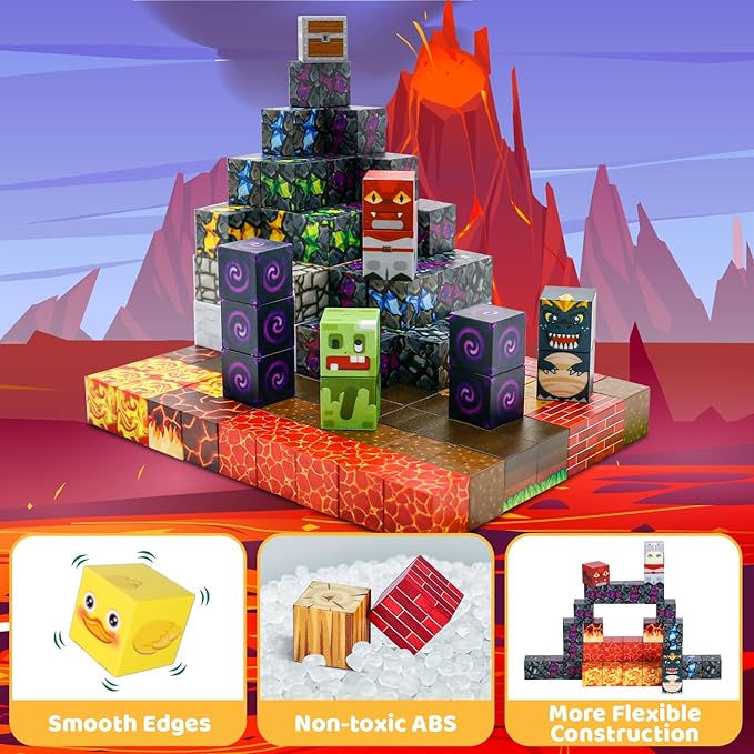 200PCS Magnetic Blocks, Magnetic Building Block Cube Toys with Magnet Board for Kids, STEM Toys Gifts for Boy and Girls Age 3+ Years Old