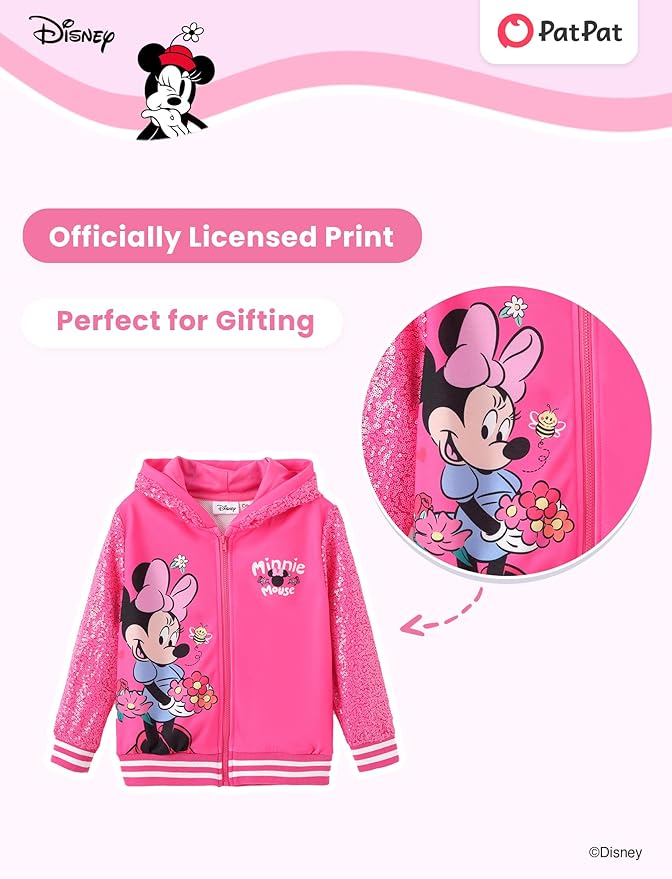 Disney Frozen Elsa Stitch Minnie Mouse Toddler Girl Jacket Sequin Zipper Hoodie Sweatshirt Coat Birthday Clothes 3-13 Years