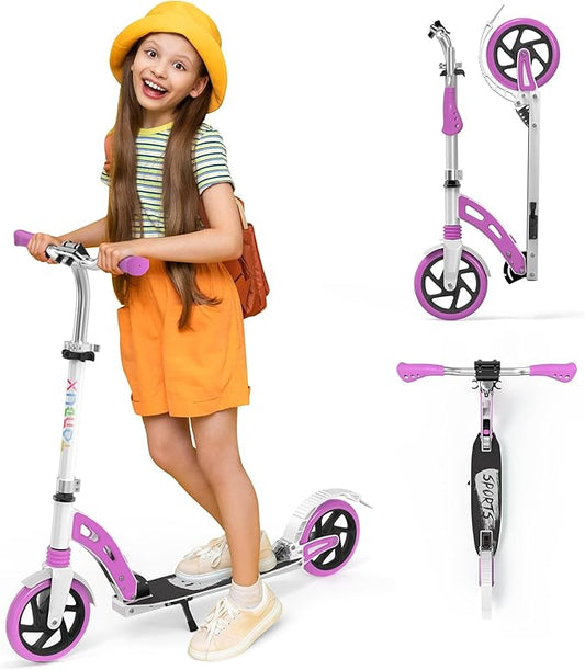 TONBUX Kick Scooter for Ages 6+, Dual Suspension Kids Scooter with Lightweight Aluminum Frame, Adjustable Handlebar Scooters for Kids, Teens and Adults
