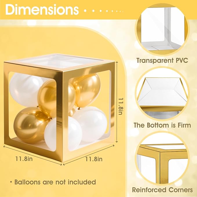 Ledido Baby Boxes with Letters for Baby Shower Decorations with 38 Balloons, 4 pcs Clear Baby Balloon Boxes Blocks for Baby Shower Decor Boy Girl Gender Reveal Decorations Backdrop Party (Gold)