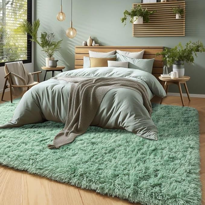 PAGISOFE Machine Washable Living Room Rug 8x10 Ft Sage Green Rugs for Bedroom Plush Fuzzy Large Carpet for Rooms Green Kids Rug Home Decor Aesthetic Non-Slip Large Rugs for Nursery Decor Boys Man Cave