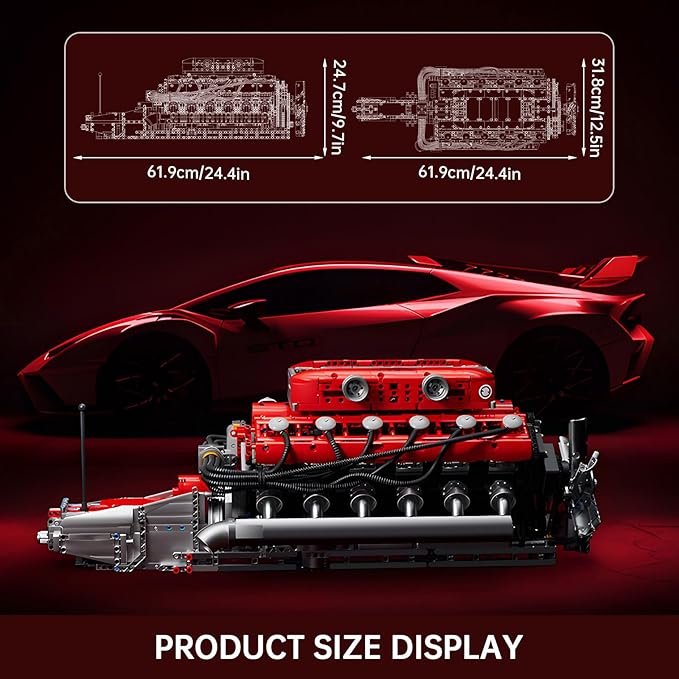Mould King V12 Engine Building Sets, V8 Model Engine Kit for Adults, Mini Engine Scale Model with Motor, 10169 STEM DIY Building Kits That Works, Blocks Toys for Aged 14+ (3472 Pieces)