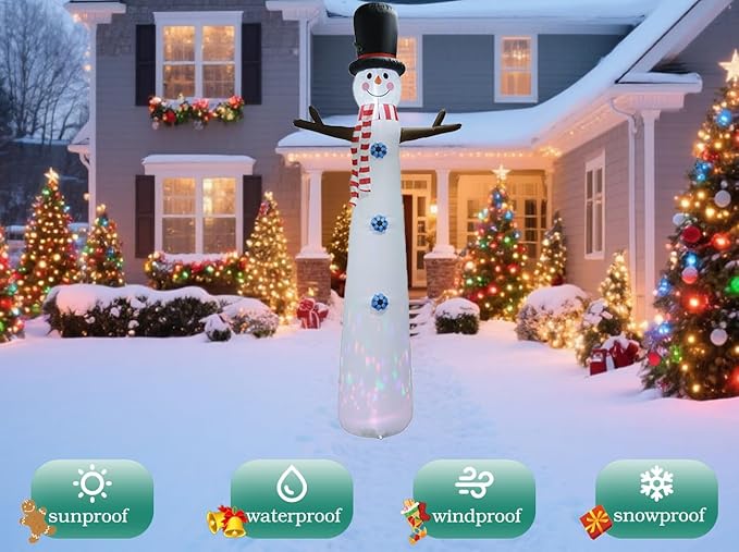 12FT Inflatable Snowman Outdoor Christmas Decoration - Blow Up Snowman with Built-in LED Lights for Garden Lawn
