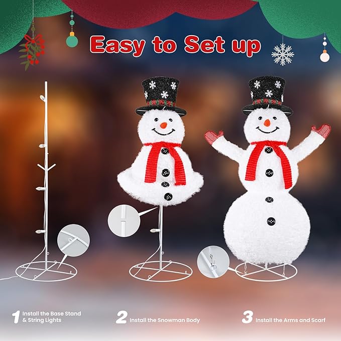 Alupssuc 5ft Pop-Up White Snowman, Large Outdoor Decor Collapsible with Warm-White Lights and Snow Velvet Appearance, Perfect for Outdoor/Indoor Christmas Decorations, Holiday Garden Yard Decor