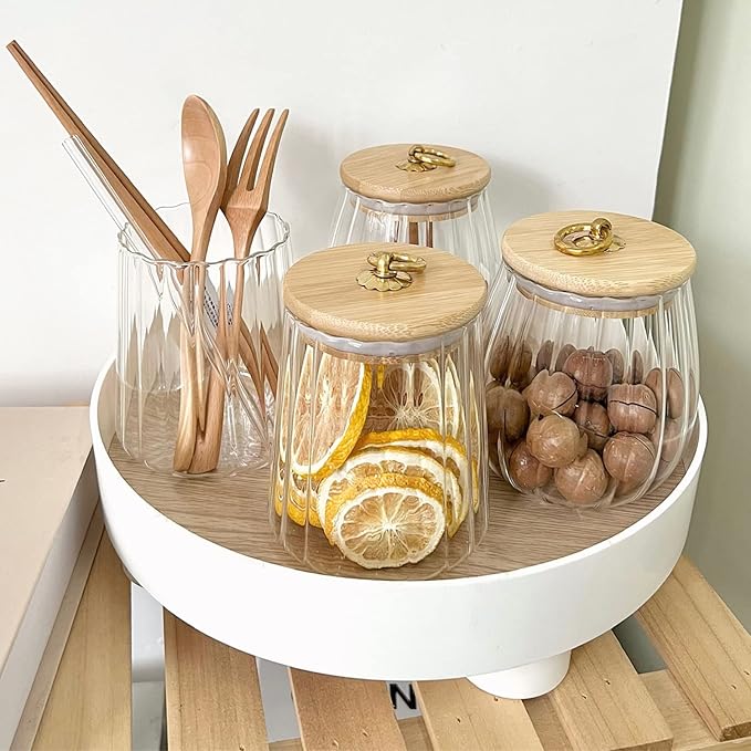 38 FL OZ Glass Jars with Bamboo Lids, Glass Containers with Airtight Lids for Storage, Large Candy Jars for Coffee Nuts Cookie, Decorative Glass Canister, 1130ml Oval & Conical