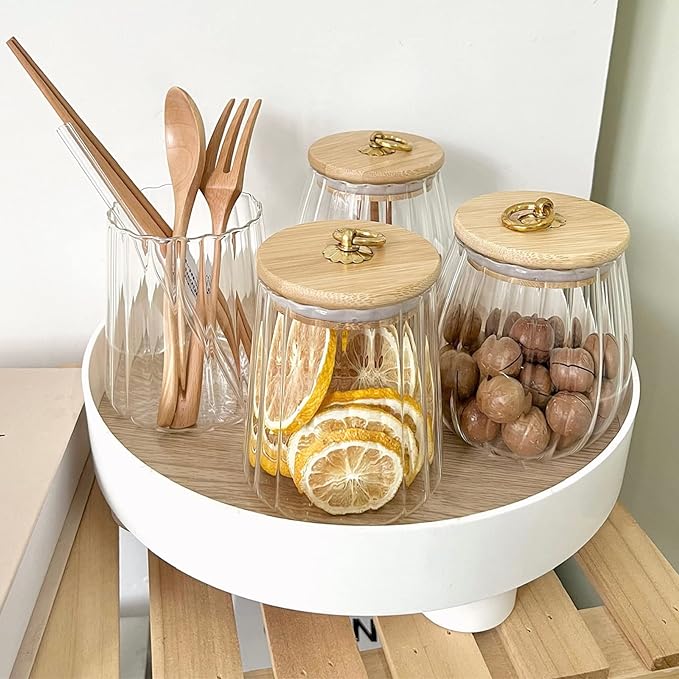 38 FL OZ Glass Jars with Bamboo Lids, Glass Containers with Airtight Lids for Storage, Large Candy Jars for Coffee Nuts Cookie, Decorative Glass Canister, 1130ml Conical