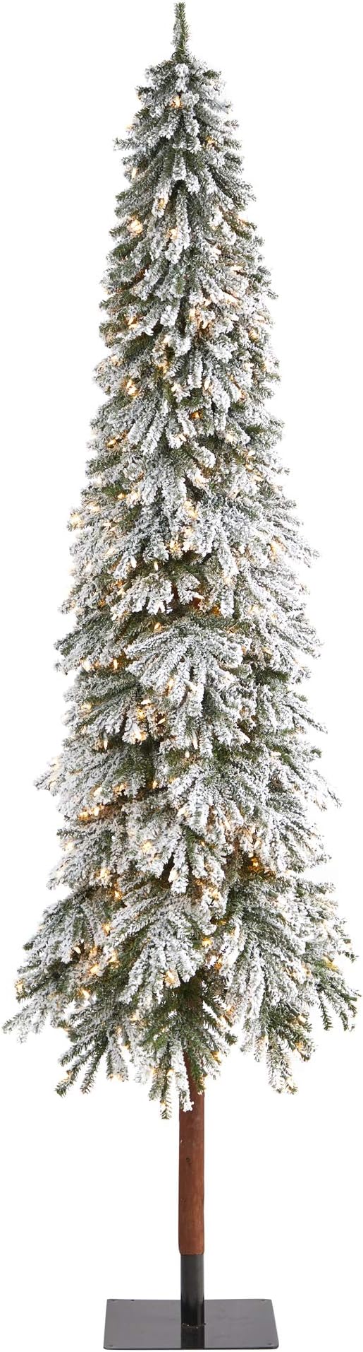 Nearly Natural 9ft. Flocked Grand Alpine Artificial Christmas Tree with 600 Clear Lights and 1183 Bendable Branches on Natural Trunk