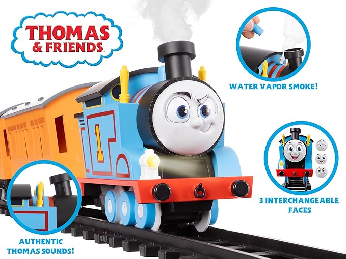 Lionel Mattel Thomas & Friends Battery O Gauge Toy Train Set with Remote, Locomotive, Train Cars, & Track with Authentic Train Sounds, Lights, & Water Vapor Smoke Effects for Kids 4+