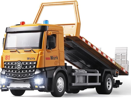 Tow Truck Toys for Boys Metal Diecast Tow Trucks Model,Construction Truck Toys with Simulated Sounds and Lights,Flat Liftable and Extendable Toy Tow Trucks,Trailers for 3 Year Old Boys