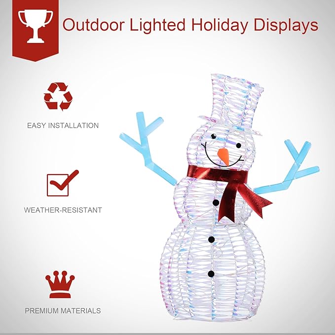 VCUTEKA Christmas Outdoor Decorations - 3FT Christmas Glittering Snowman with Red Scarf and LED Light for Xmas Home Yard Patio Lawn Garden Festive Holiday Décor