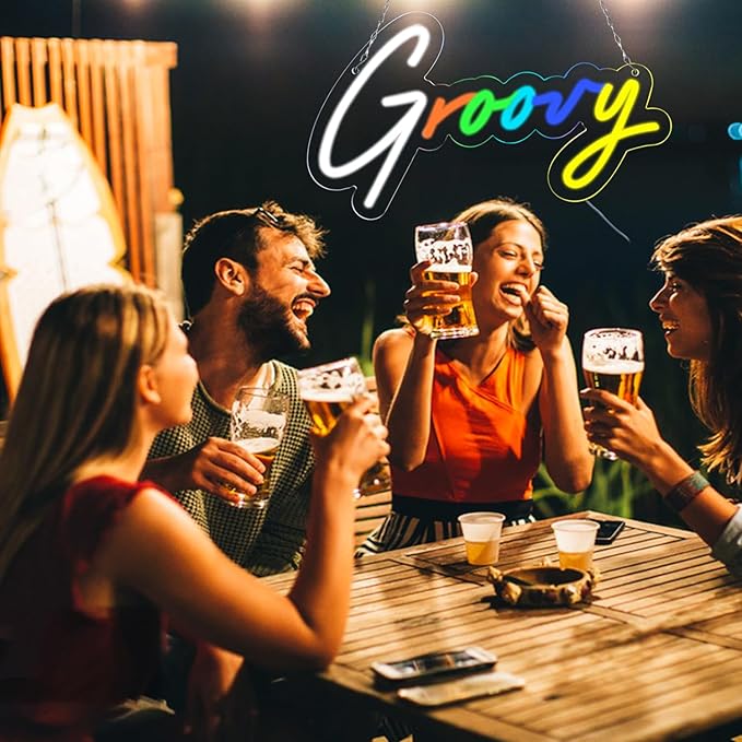 6-Color Groovy Neon Sign - 16x9 Inch Vintage Wall Decor for Game Rooms & Creative Studios, Unique Gift for Gamers/Designers