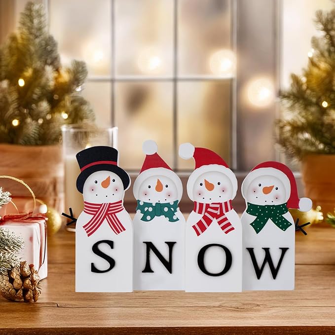 Christmas Decorations for Home Farmhouse Snowman Decor Indoor Wooden Merry Christmas Sign Rustic Holiday Tabletop Block Xmas Party Gift