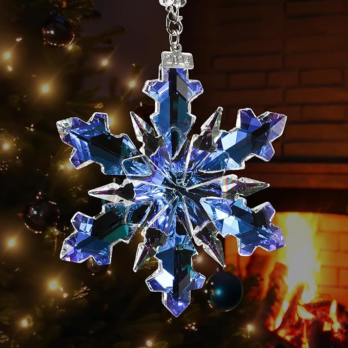 2024 Annual Edition Crystal Snowflake Ornaments Christmas Ornaments Home Hanging Decor Gifts (Multicolor)