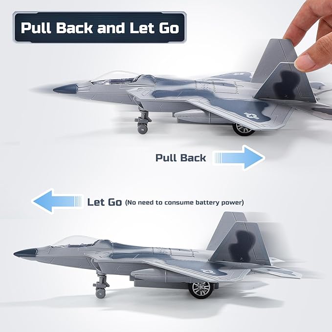 Double Fighter Jet Toy, F14 & F22 Diecast Planes with Lights & Sounds, Pull Back Military Aircraft Gift for Kids, Boys