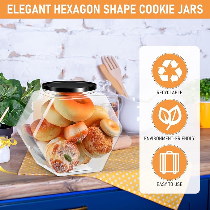 Norme 4 Pcs 129 oz Plastic Candy Jars with Lids Hexagon Cookie Jars for Kitchen Counter Candy Bar Containers Acrylic Clear Containers for Buffet Storage Display Dog Treat Laundry Pod Buffet Craft