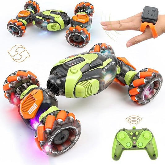 Gesture Sensing RC Stunt Car - Remote & Hand-Controlled Drift Toy for Kids Ages 5-7 6-8 9 10 11 12 Year Old, 4WD, Double-Sided Driving with Lights & Music