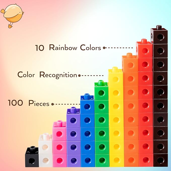 100 Piece Linking Cubes Set, Counting Blocks, STEM, Connecting Blocks, Math Manipulatives, Educational Toys for 5 Year Old