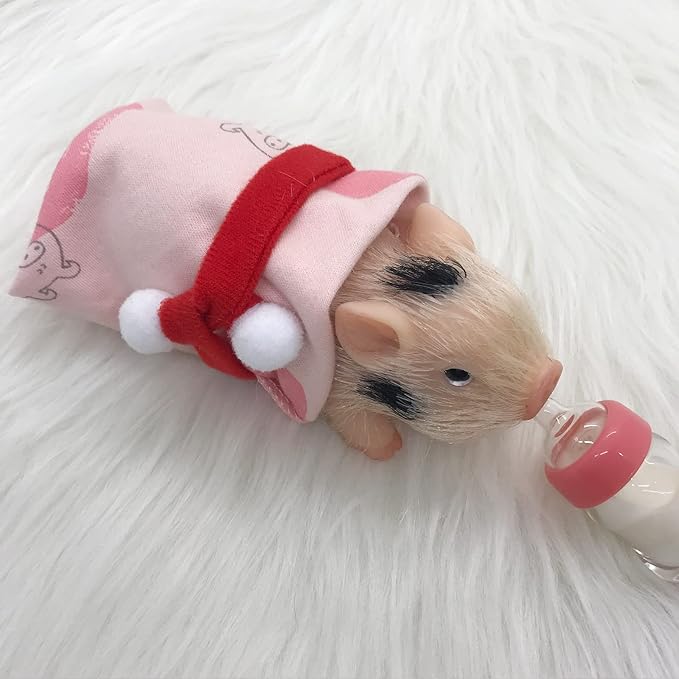 5 Inches Silicone Piglet with Accessories, Soft Mini Realistic Silicone Animals for Kids Christmast Gift（Christmas Ella）