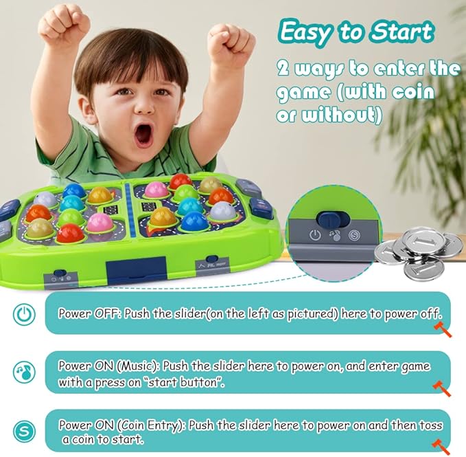 Hammer Mole Game for Toddler, Toys for 3-12 Year Old Boys and Girls, Whack Game for Kids,Gifts for 3 4 5 6+ Year Old Boys, Interactive Educational Toys with Sound and Light, PK Mode with 2 Hammers