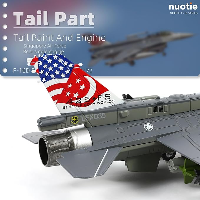 1/72 Scale F-16D Fighting Falcon Airplane Pre-Build Model Kits Finished Diecast Aircraft Metal Fighter Jet Model Display Collection or Gift (F-16D Singapore)