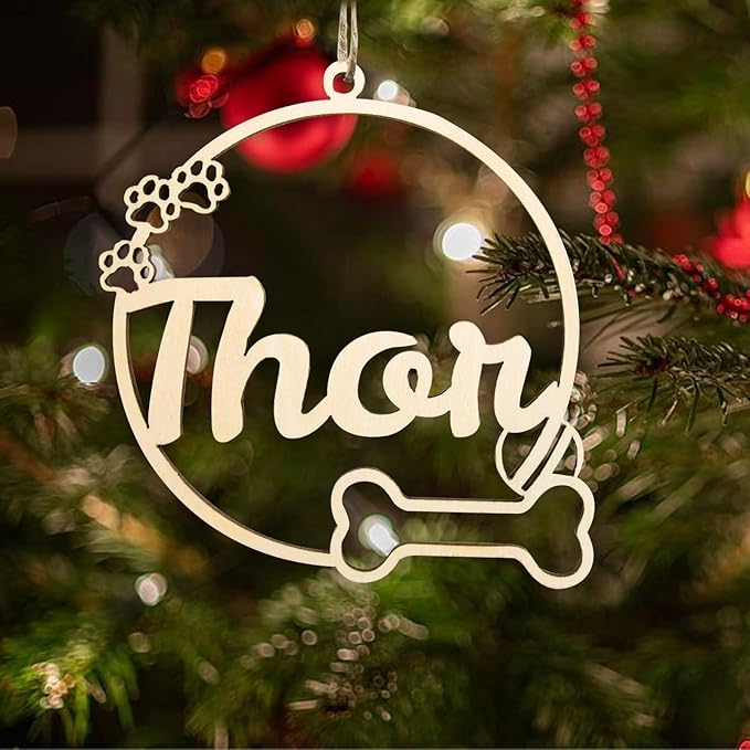 Personalized Dog Cat Paw Ornament Christmas, Custom Pet's Name Ornament, Customized Wooden Dog Paw Bone Ornaments for Christmas Tree