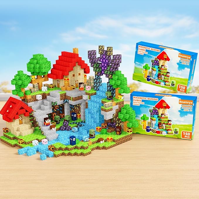 150pcs Magnetic Blocks House and Trees, Magnetic Toys Games for Kids Ages, STEM Sensory Toys for Kids Ages 4-8