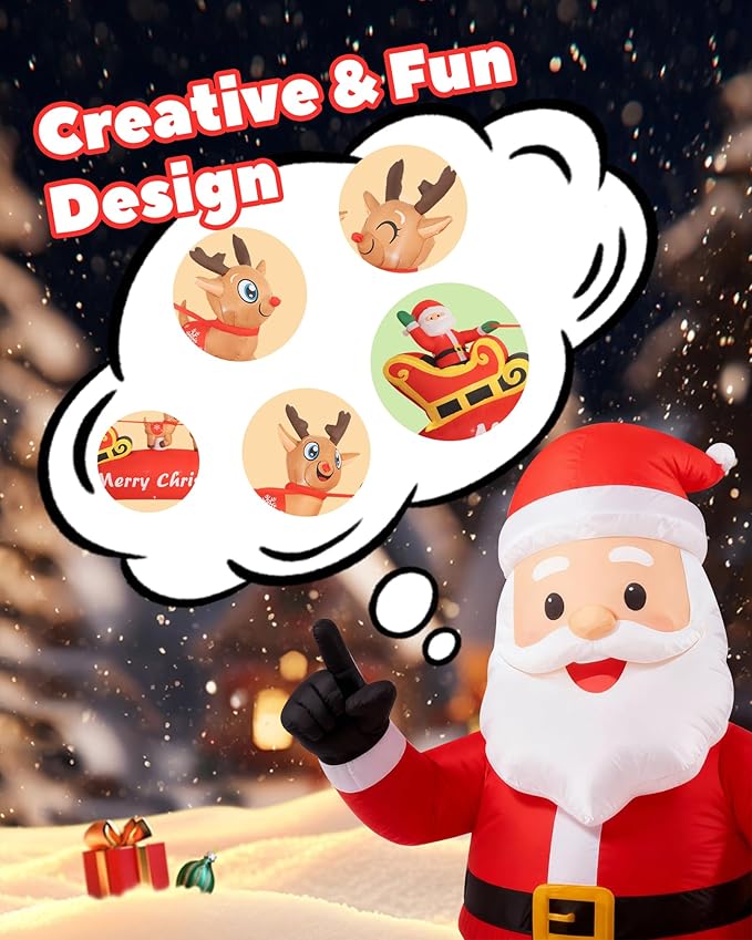 10 FT Christmas Inflatable Santa Sleigh with 3 Reindeer Outdoor Decoration, Blow Up Yard Decor with Bright LED Lights, Santa Claus Xmas Decor for Garden Lawn Backyard