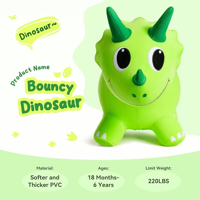 ZOOJOY Plush Bouncy Dinosaur Hopper for Toddlers 1-5 Soft Covered Inflatable Ride-On Animal Horse Hopper, Dino Bouncy with Pump, Indoor Outdoor Ride On Toys for 18 Months 2 3 4 5 6 Years Boys Girls