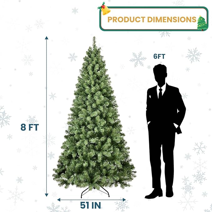 Kadunmina 8FT Artificial Christmas Tree, Premium Unlit Hinged Fake Xmas Tree with 1430 Branch Tips, Green Realistic Holiday Tree for Home, Office, Foldable Metal Stand