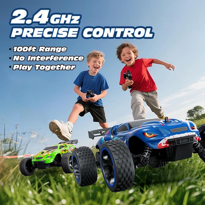 Tecnock RC Cars for Kids, 1:18 Scale 2WD RC Car with USB-C Easy Charging, 2.4GHz Remote Control Car with LED Lights & 50 Mins Playtime, Toys Gifts for Boys & Girls Ages 8-12
