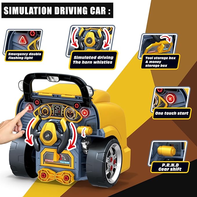 MUGEYMYD Large Truck Engine Toy for Kids 3-5, Take Apart Motor Vehicle Pretend Play Car with Light and Sound, Kids Mechanic Workshop Set, Toy Engine Building Kit for Toddlers.