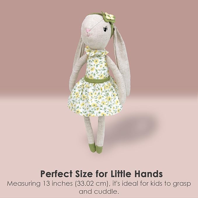 MON AMI Daisy The Bunny Stuffed Animal Doll – 13”, Rabbit Plush Animal Doll, Use as Toy or Room Decor, Great Easter for Kids of All Ages