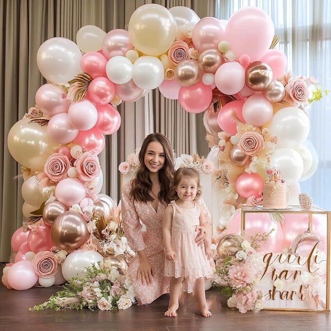 Pearl Pink White Balloon Garland Double Stuffed Light Pink Champagne Gold White Sand Balloon Arch Kit for Baby Shower Birthday Bridal Shower Wedding Birthday Party Decorations