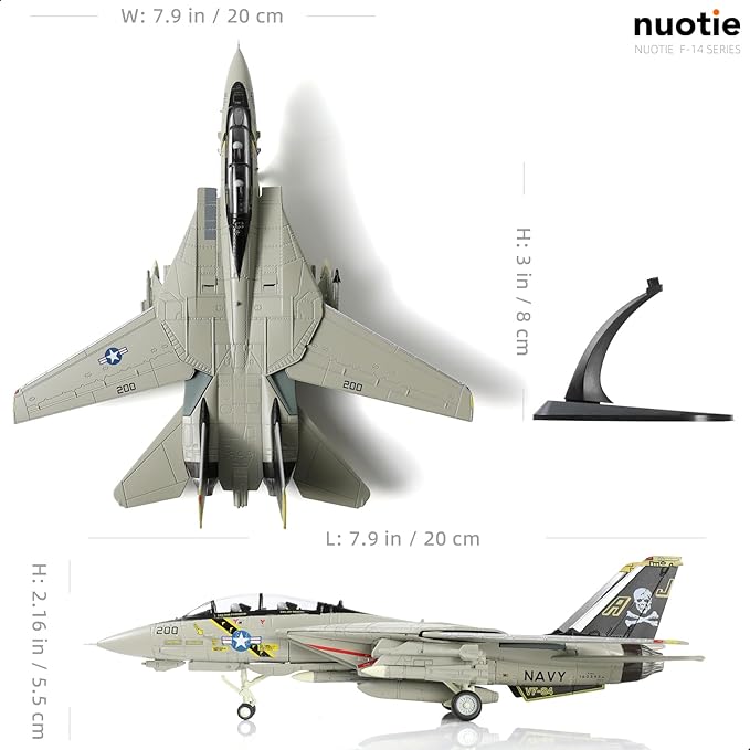 1/100 F-14 Tomcat Fighter Aircraft Model Fighter U.S. Navy VF-84 Jolly Rogers Airplane Model with Display Stand Pre-Built Military F14 Plane (VF-84) Collection Gift for Adults