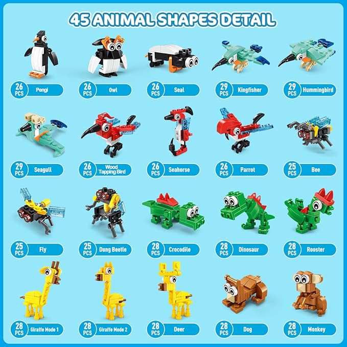 30 Packs Animal Party Favors for Kids, 810 PCS Mini Animal Building Block Toy Set for Goodie Bag Fillers Classroom Prizes Easter Birthday Children's Day for Boys Girls Student Ages 6+