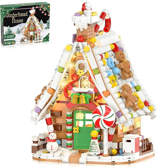 Gingerbread House Building Set with Light Kit, Large Christmas Village Gingerbread House Compatible with Legos Christmas Sets, Inspired Stocking Stuffer or Holiday Decor for Kids or Adults(916PCS)