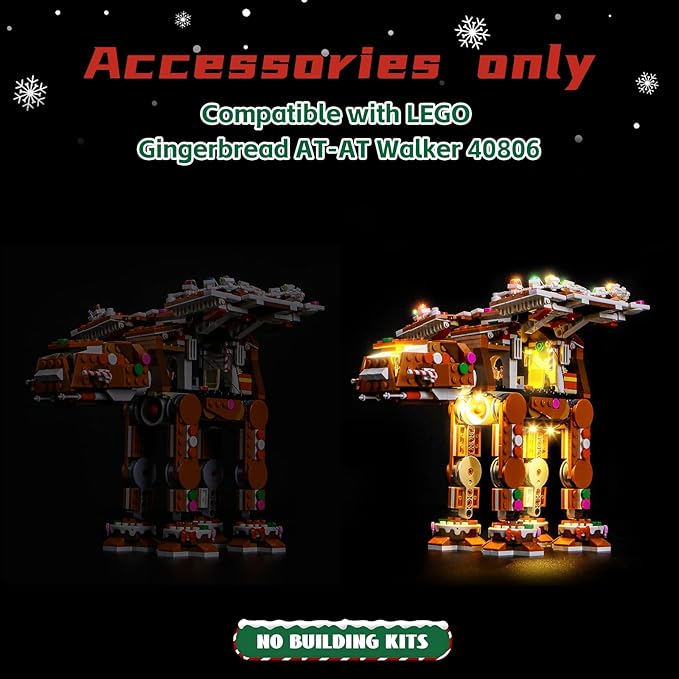 BrickBling LED Light Compatible with Lego Gingerbread at-at Walker, Holiday Décor Lights Compatible with Lego 40806, Christmas Lighting Kit-Excluding Model (RC Version Light)