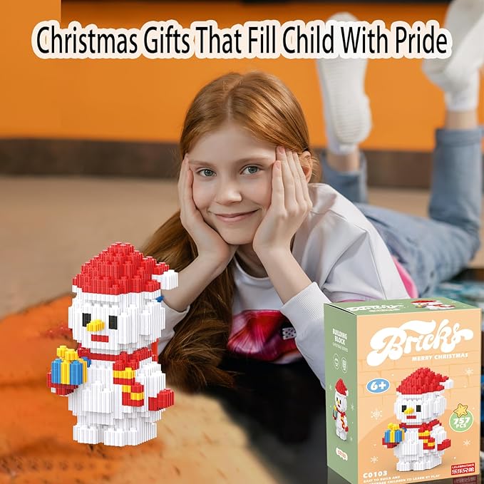 Christmas Building Blocks Snowman Compatible with Lego Christmas Micro Blocks Stacking New Toys Holiday Present Box New Year Birthday Gifts for Kids 7 8 9 10 11 12 Years Old (Snowman)