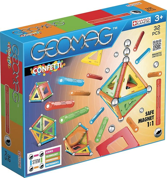Geomag - Confetti - 32Piece Magnetic Building Set, Certified Stem Construction Toy, Safe for Ages 3 & Up